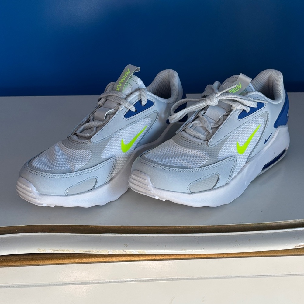Nike Air Max Bolt  Kids White and Blue Sneakers with Neon Green Accents